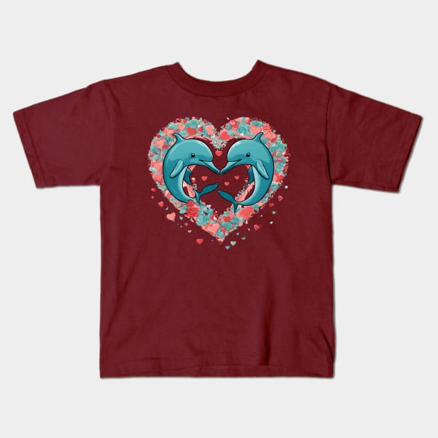 Valentine's Day Dolphin Hearts Kids T-Shirt by vwagenet